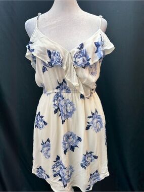 Blu Pepper Blue Floral Ruffle Sundress - white  Background M